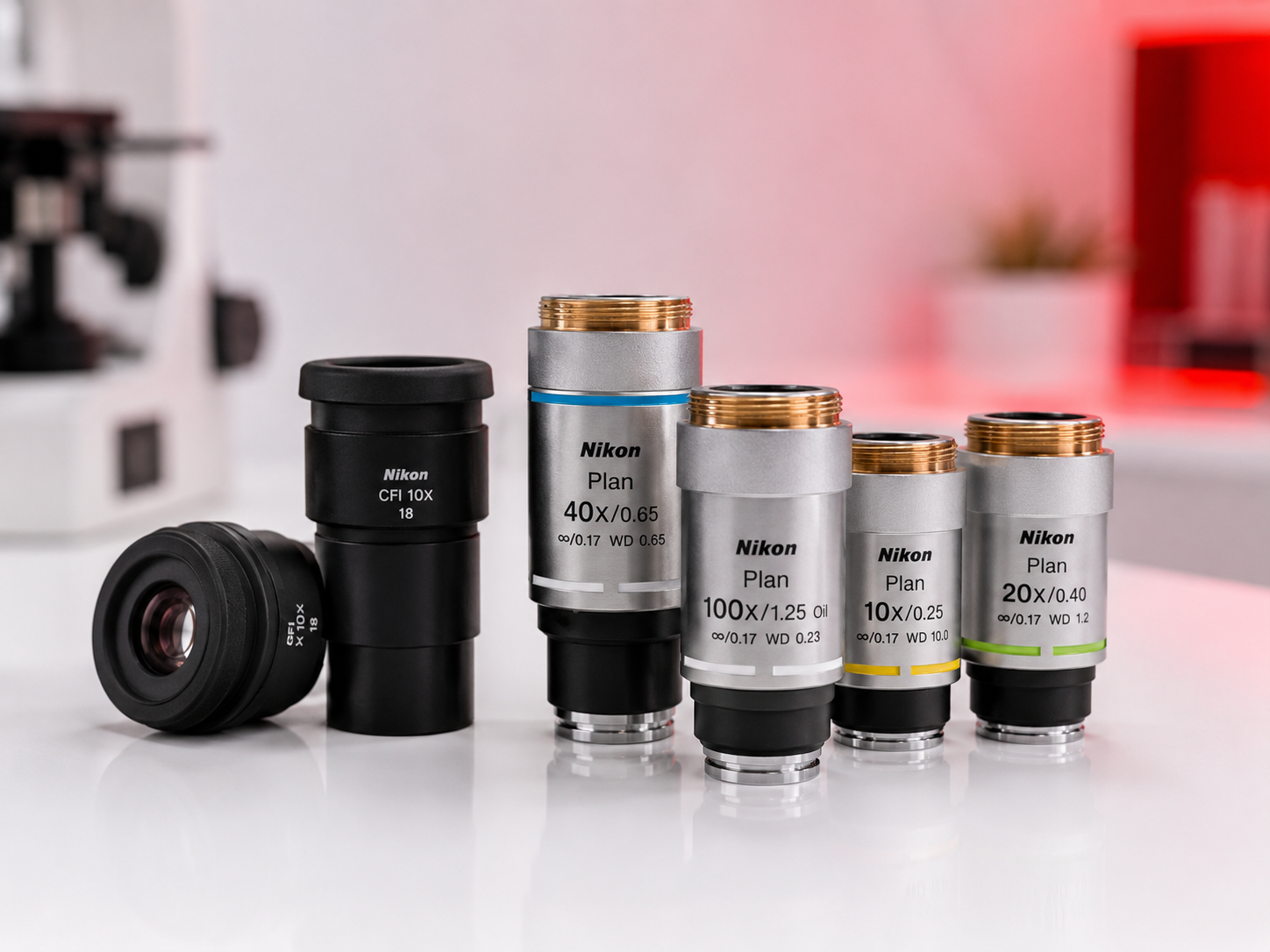 Objetiva e oculares de microscópio em alta resolução